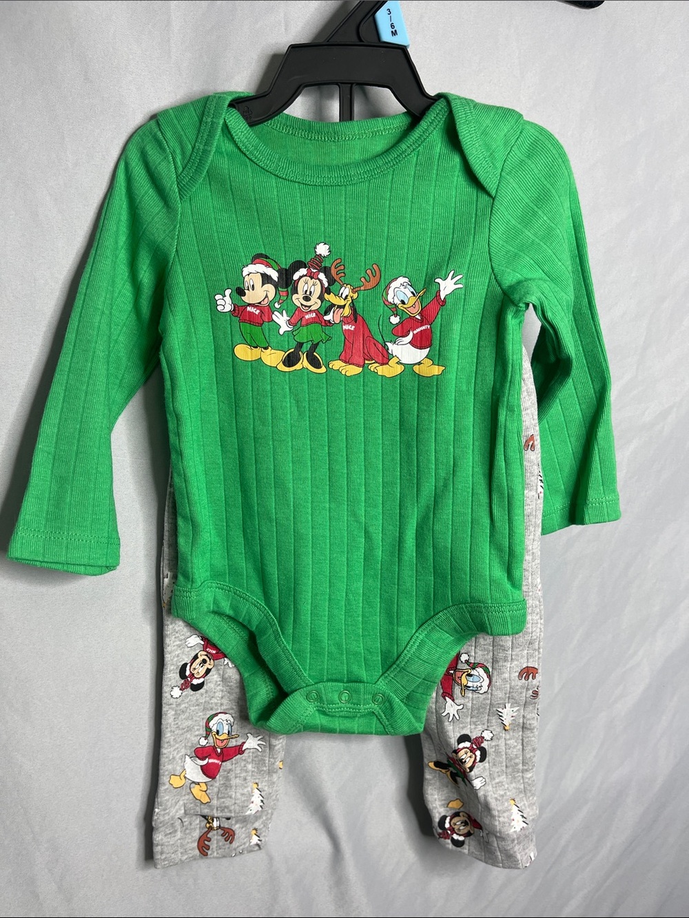 Disney Green Holiday Character Ribbed Baby One-Piece